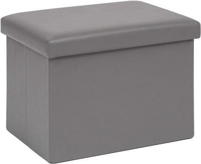 SNJY® Opbergpoef - Poef met Opbergruimte - Hocker met Inhoud - Kunstleer - 32L x 42B x 32H cm - Grijs