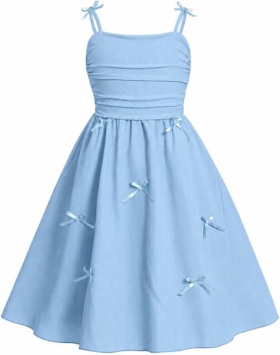 Zomerse Spaghetti Strap Jurk voor Meisjes met Strik en Gelaagde Swingstijl, Casual Elegante Zomeroutfit voor Kinderen van 5-13 Jaar