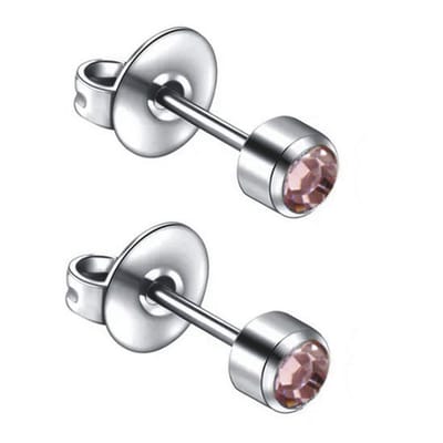 Caflon 4mm titanium oorknopjes voor oorschieter hypoallergeen steriel verpakt met kristal steentje paarse geboortesteen juni alexandriet
