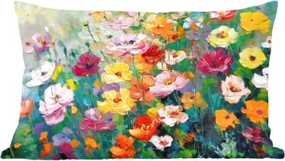 Sierkussens - Kussentjes Woonkamer - 60x40 cm - Bloemen explosie - Heldere kleuren - Vrolijk