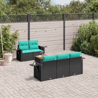 vidaXL - 6-delige - tuinbankset - met - kussens - van - zwart - polyrotan