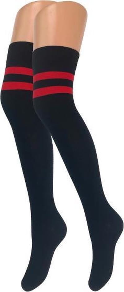 Overknee kousen - SQOTTON - Zwart-Rood - Gestreept