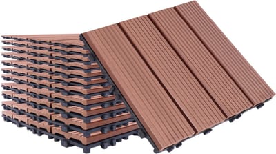 1m² WPC-terrastegels 11 stuks kunststof balkontegels met houtlook 30x30cm kliktegelset met drainage rooster, kunststof tuintegels voor tuin, terras, balkon, vijver (Bruin) NAIZY