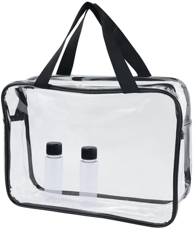 Dailygoods- Draagtas Groot - Transparant - Waterdicht - Cosmetica-organizer - Reisaccessoires - Inclusief 2 Lotionflessen - Toilettas