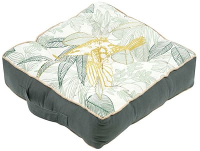 Stof Textile Vloerkussen Leaves - groen/wit - katoen - 45 x 45 x 10 cm - vierkant - Extra dik - extra zitplaatsen - spelen - gamen - relaxen