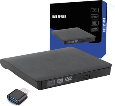 QORA® Externe DVD Speler voor Laptop - Externe DVD Speler - DVD Speler - Zwart - ‎14cm x 14cm x 2cm