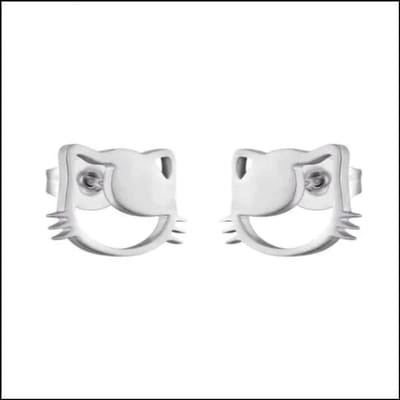 Aramat Jewels | Oorbellen | RVS Katten Oorknoppen - Schattige Poes Oorstekers | Hello Kitty zilverkleur 7x10mm / Staal | |8mm | Staal | Kinderen, Volwassenen | Verkleurd niet