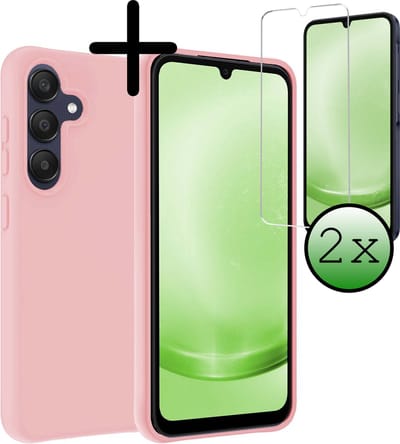 Hoesje Met 2x Screenprotector - Geschikt voor Samsung Galaxy A25 - Sterk & Shockproof - Back Cover - Siliconen Case - Telefoon Hoes - Lichtroze