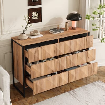 DESMIU Dressoir - Zes Laden Met Verborgen Grepen - Moderne Opbergkast Voor Woonkamer Slaapkamer En Hal - Spaanplaat En MDF - 120x40x80 Cm