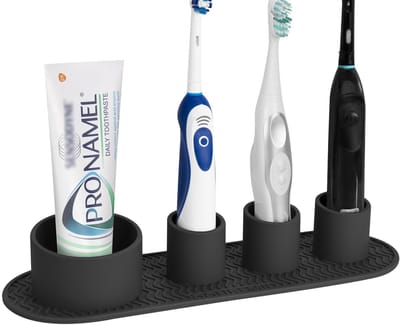 Dailygoods - Tandenborstelhouder - Siliconen - Zwart - 4 Compartimenten - Voor Volwassenen - Handig en Hygienisch