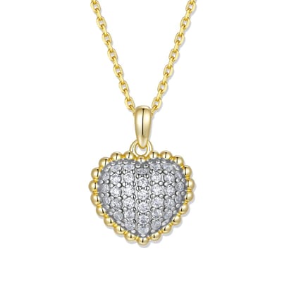 9NB-1678 – Zilveren ketting met hanger - Wit hart – Met zirkonia – Goudkleurig – 925 zilver – 40+5 cm