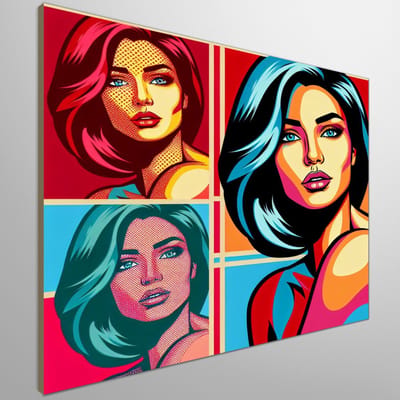 Pop art vrouw schilderij | Vibrant Vrouwenportret: Een Moderne Retelling van Pop Art Classics | Kunst - 100x100 centimeter op Canvas | Foto op Canvas
