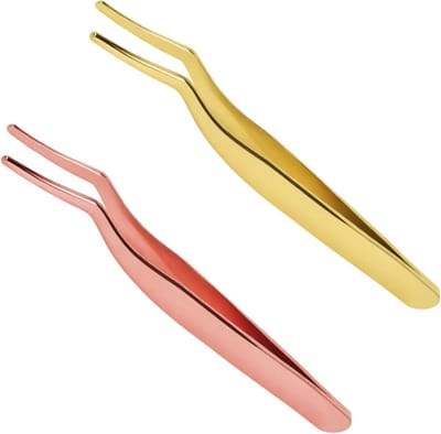 Set van 2 Hoge Kwaliteit Wimperpincetten van Roestvrij Staal, Gebogen Pincetten voor Wimperextensions en Nepwimpers, Perfect voor Precisiewerk en Make-up Accessoires