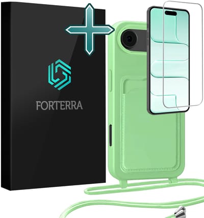 Hoesje Geschikt voor iPhone Air Pashouder Case Siliconen Hoes Met Koord Met Screenprotector - Hoes Geschikt voor iPhone Air Met Telefoonkoord Hoesje Back Cover Met Pasjeshouder - Groen