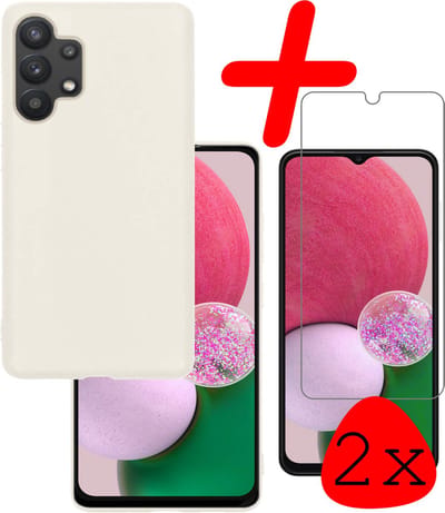 Hoesje Met 2x Screenprotector - Geschikt voor Samsung Galaxy A13 4G - Sterk & Shockproof - Back Cover - Siliconen Case - Telefoon Hoes - Wit