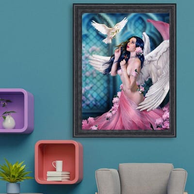 Diamantschilderij Engel en Vredesduif Diy Rubik's Cube Diamantborduurwerk Cadeau Diamanten Muurkunst 20X30CM pink