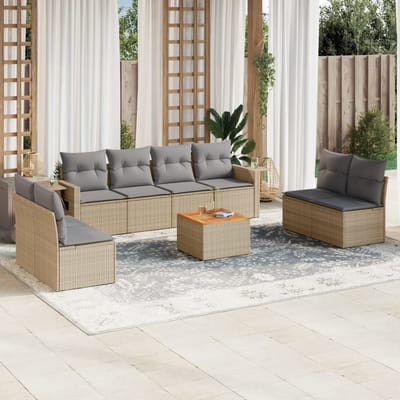 vidaXL - 9-delige - Loungeset - met - kussens - poly - rattan - beige