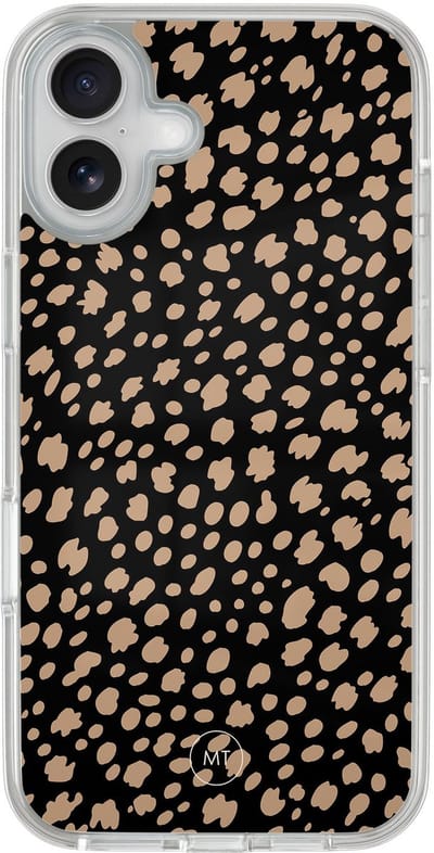 Hybride hoesje geschikt voor iPhone 16 - Savannah spots - Extra bescherming - Luxe beschermhoes - TPU case - Transparant, Zwart, Bruin - Mooie Telefoonhoesjes