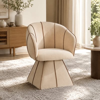 Fauteuil - Draaistoel - Omhullende armleuning - Ergonomisch ontwerp - Alles-in-één-ontwerp - Met hoge rugleuning - Modern design - Chenille - Geschikt voor de woonkamer, slaapkamer, zitkamer en showroom - Camelkleur