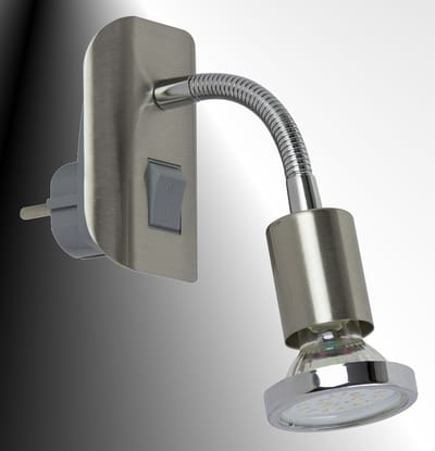 Trango Stekkerlamp in RVS look met chromen ring 11-052 *FLEXI* stekkerlampje, nachtlampje incl. 1x GU10 3000K warm witte LED lamp & AAN/UIT schakelaar leeslamp, wandlamp, keukenlamp