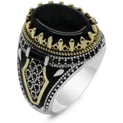 Handgemaakte Turkse Turquoise Kralen Ring Voor Mannen Vrouwen Antieke Zilverkleur Zeeblauw Rode Zirkoon Ring Islamitische Vintage Sieraden 6 -13 13 black