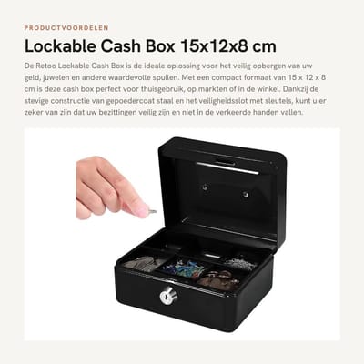 Dailygoods- Geldkluis Brandwerend - Geldkistje - Spaarpot Volwassenen - Spaarpot Kind - Waterdicht - Veiligheidscilinderslot - 15x12x8 cm