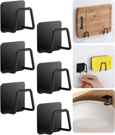 Sponshouder - Zwart- Zelfklevend - Waterbestendig - Gootsteen Organizer- Vaatdoek Houder - Sponzen Houder - 6 Stuks