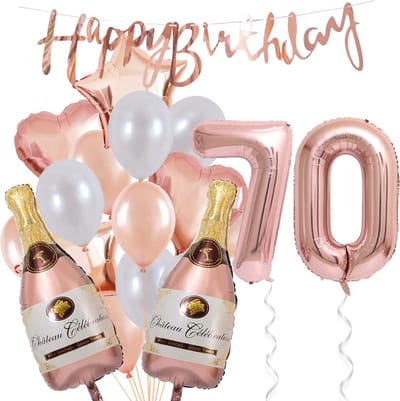 70 Jaar Verjaardag Cijferballon 70 - Feestpakket Snoes Ballonnen Pop The Bottles - Rose White Versiering