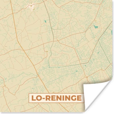 Poster Stadskaart - Plattegrond - Kaart - Vintage - Lo-Reninge - 100x100 cm XXL
