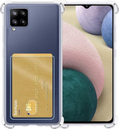 Hoesje - Geschikt voor Samsung Galaxy A12 - Met Pashouder en Kaarthouder - Telefoon Hoes Shockproof - Siliconen Case - Shock Proof - Back Cover - Pasjes Houder - Telefoonhoes - Transparant