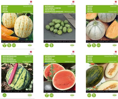 Meloen zaden set van 6 soorten | Meloenen Pinonet Piel de Sapo | Meloen Oranje Ananas | Muismeloen Cucamelon | Meloenen Charentais | Mini-Watermeloen Tigrimini F1 | Watermeloen Sugar Baby Kweek je eigen meloenen hemel!