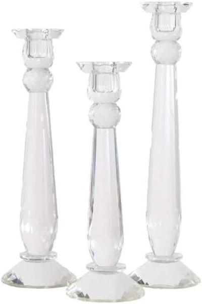 Kristallen Kandelaars - Set van 3 - Feestelijke Decoratie - Facetgeslepen Design - 3 Stuks - Transparant
