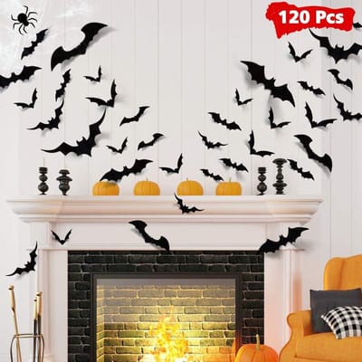 Vleermuis set Halloween- Griezelige 3D muurstickers - Voor horror sfeer binnens- en buitenshuis - DIY feestdecoratie - Zwart - 120 stuks