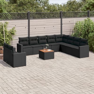 vidaXL - 11-delige - Loungeset - met - kussens - poly - rattan - zwart