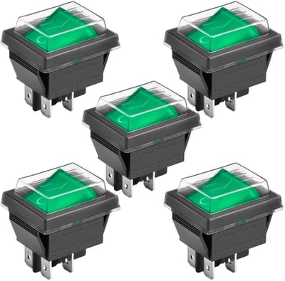 Dailygoody - Tuimelschakelaar - AAN-UIT Schakelaar - Waterdicht - Groen - 16A 250VAC - Veiligheid voor jouw projecten - 5Pack