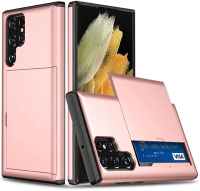 Hoesje met Kaarthouder Slider Geschikt voor Samsung Galaxy S24 Ultra | Back Cover Pasjeshouder Achterkant | Kaarthouder voor Twee Pasjes | Roze