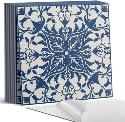Coloray Plaktegels - Bloemenpatroon met bladeren Zelfklevende Tegels - 20 cm x 20 cm - Marine Plaktegels - 20 stuks - Vierkant PVC Tegels - Plaktegels Badkamer - Plaktegels Vloer - Vinyltegels Vloer Zelfklevend - Wandtegel Zelfklevend