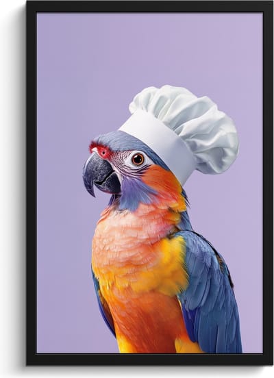 Fotolijst inclusief poster - Posterlijst 40x60 cm - Posters - Papegaai - Koksmuts - Paars - Cute - Foto in lijst - Keuken decoratie muur - Wanddecoratie accessoires - Muurdecoratie - Schilderijen