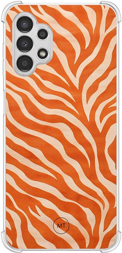 Hoesje (shockproof) geschikt voor Samsung Galaxy A13 4G - Zebra oranje - Extra sterke case - TPU/polycarbonaat - Print - Oranje, Transparant