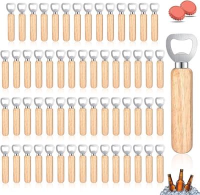 Houten Flessenopeners, Draagbare Flessenopener met Handvat, Gepersonaliseerde Flessenopener voor Thuis, Keuken en Bar, Perfect voor Feestjes en Cadeaus (60 STUKS)