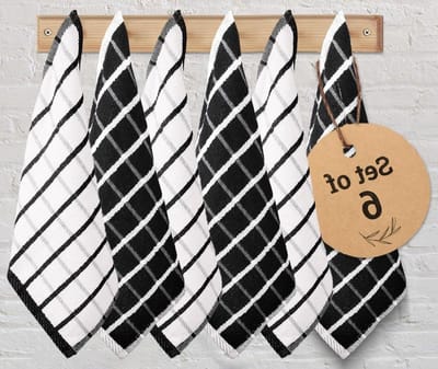 Vaatdoeken Set - Keukendoeken Theedoeken - Keuken Schoonmaken - Zeer Absorberend Katoen - 30 x 30 cm - Zwart/Wit