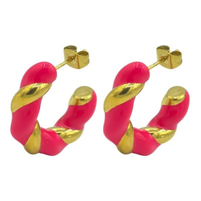 Vergulde hoops oorbellen met roze emaille – Oorstekers dames (23 mm)