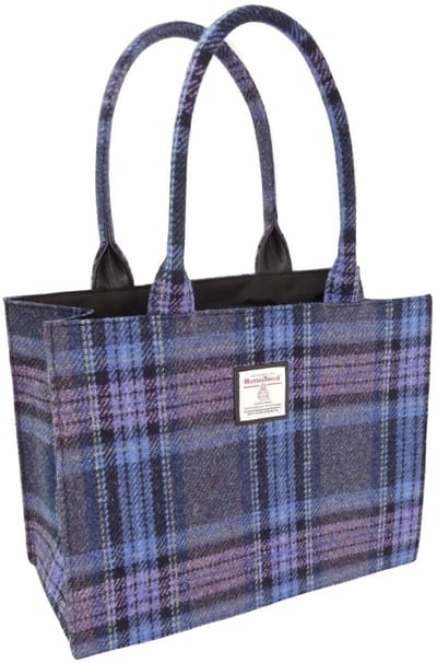 Tas Harris Tweed Shopper Glencoe Blue & Purple Stewart Tartan - 36x49x16 - Glen Appin of Scotland