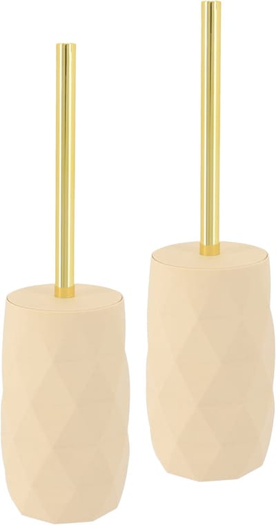 Tendance WC/toiletborstel in houder Diamond - 2x - beige - kunststof - 8 x 34 cm