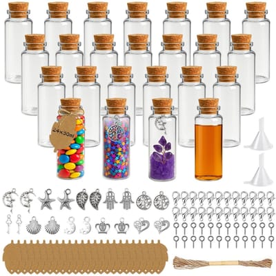Dailygoods- Glazen Flessen 30ml - Mini-Flessen - Henneptouw - Kurk - DIY Hanger - 24 Stuks - Praktisch en Ceremonieel