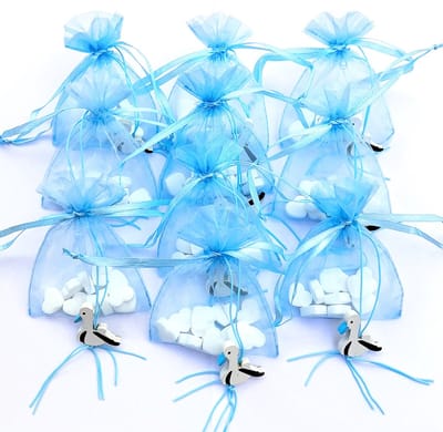 10 Bedankjes Ooievaar blauw en wit met hartvormige pepermuntjes - babyshower - genderreveal - ooievaar - geboorte - bedankje