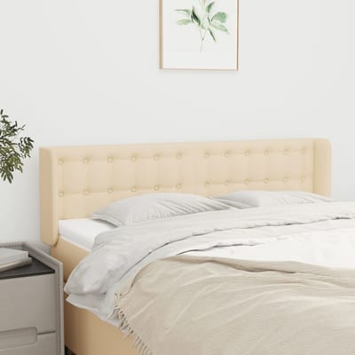 vidaXL - Hoofdbord - met - randen - 147x16x78/88 - cm - stof - crèmekleurig