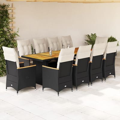 vidaXL - 11-delige - Bistroset - met - kussens - poly - rattan - zwart