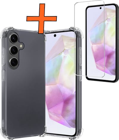 Hoes - Met Screenprotector - Geschikt voor Samsung Galaxy A35 - Sterk & Shockproof - Siliconen Case - Back Cover - Telefoon Hoes - Shock Proof - Transparant