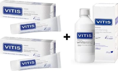 2x Vitis Whitening tandpasta + 1 Vitis Whitening Mondwater